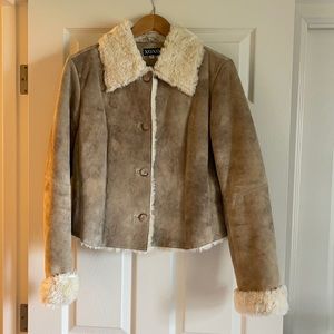 XOXO Distressed leather winter jacket with faux Sherpa lining, Size XL